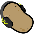 A potato wearing headphones.