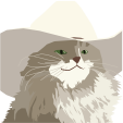 A graphic of a cat wearing a cowboy hat