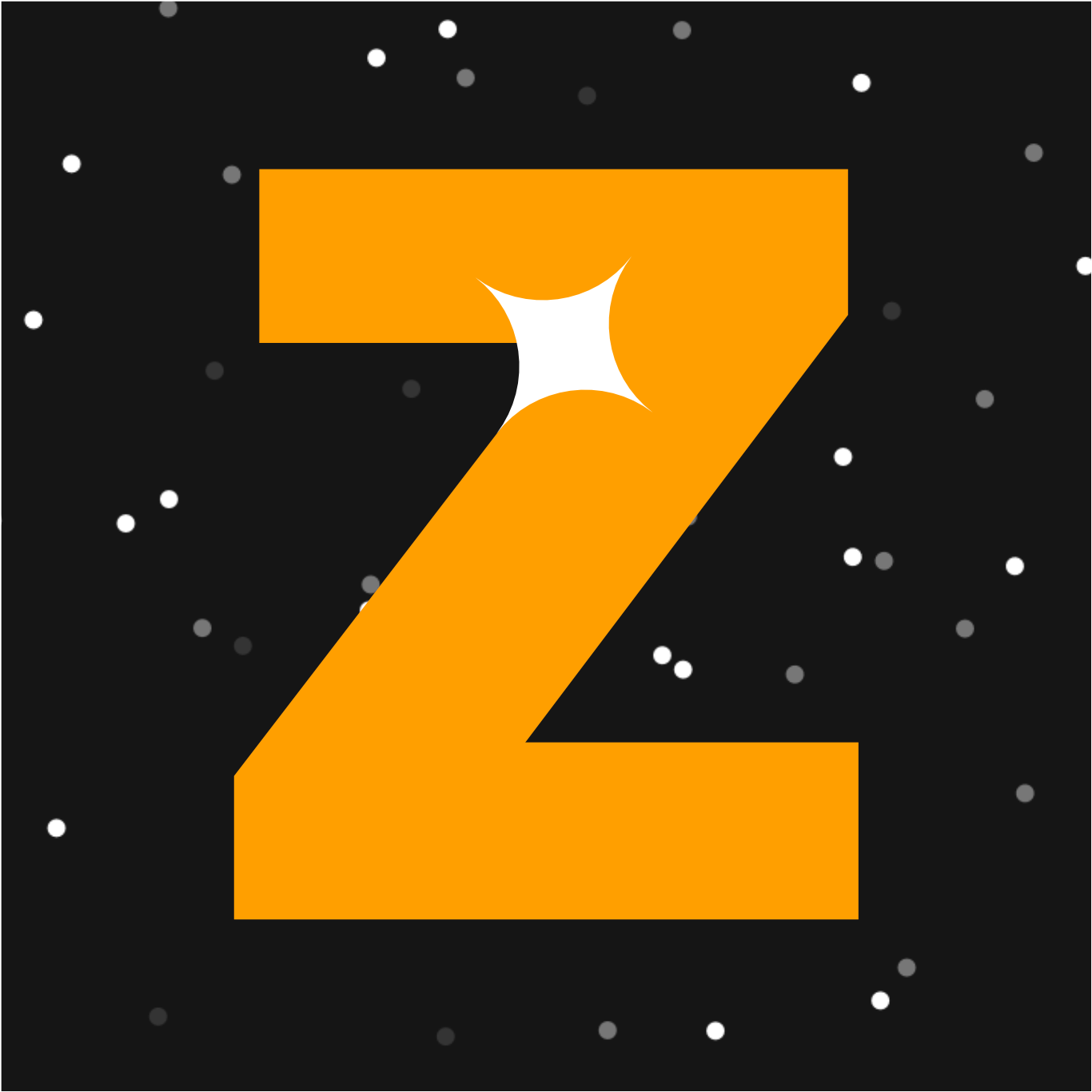 An orange "Z" with a small sparkle on a starry background