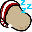 A potato with a red and white striped nightcap, with a blue "zzz"